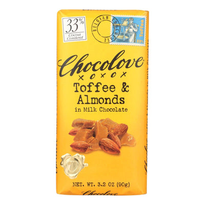 Chocolove Xoxox - Premium Chocolate Bar - Milk Chocolate - Toffee And Almonds - 3.2 Oz Bars - Case Of 12 - Orca Market