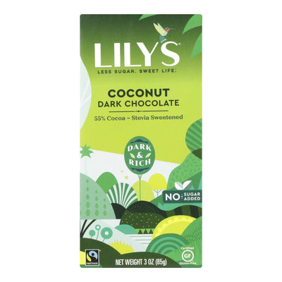 Lily's Sweets Chocolate Bar - Dark Chocolate - 55 Percent Cocoa - Coconut - 3 Oz Bars - Case Of 12 - Orca Market