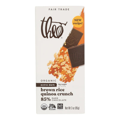 Theo Chocolate Black Rice Quinoa Crunch - 85 Percent Dark Chocolate - Case Of 12 - 3 Oz. - Orca Market