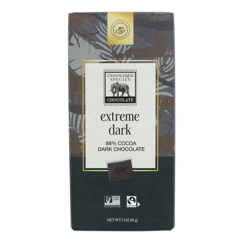 Endangered Species Natural Chocolate Bars - Dark Chocolate - 88 Percent Cocoa - 3 Oz Bars - Case Of 12 - Orca Market