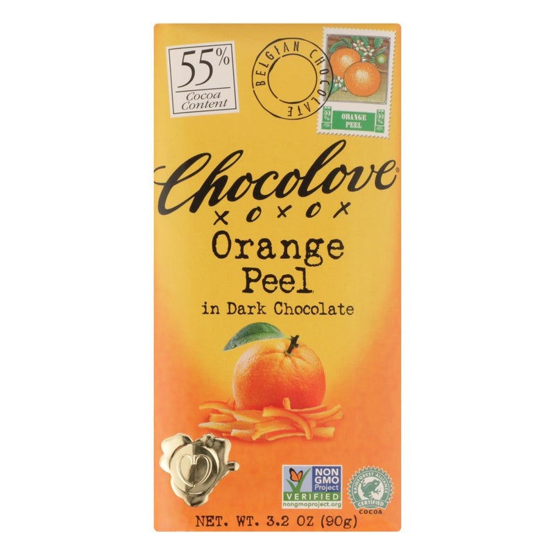 Chocolove Xoxox - Premium Chocolate Bar - Dark Chocolate - Orange Peel - 3.2 Oz Bars - Case Of 12 - Orca Market