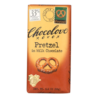 Chocolove Xoxox - Premium Chocolate Bar - Milk Chocolate - Pretzel - 2.9 Oz Bars - Case Of 12 - Orca Market