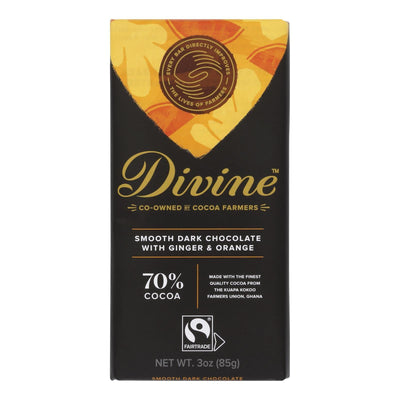 Divine - Bar Dark Chocolate 70% Gng/orng - Case Of 12 - 3 Oz - Orca Market