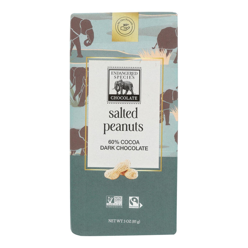 Endangered Species Chocolate Bar - Salted Peanuts And Dark Chocolate - Case Of 12 - 3 Oz. - Orca Market