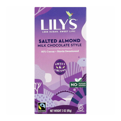 Lily's Sweets Chocolate Bar - Milk Chocolate - 40 Percent Cocoa - Salted Almond - 3 Oz Bars - Case Of 12 - Orca Market