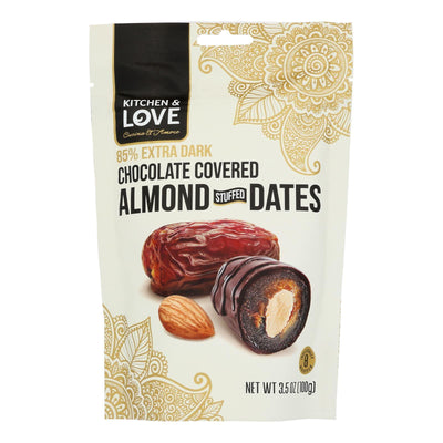 Kitchen & Love - Almond Stuffed Dates Dark Chocolate - Case Of 8-3.5 Oz - Orca Market