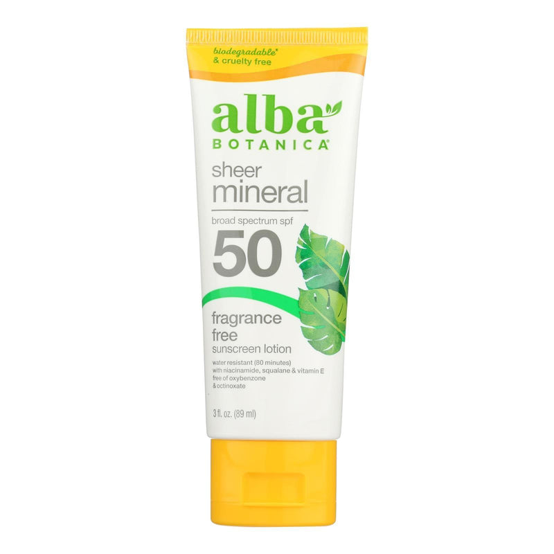 Alba Botanica - Sunscreen Lotion Mineral Formula Spf 50 - 1 Each-3 Fluid Ounces - Orca Market