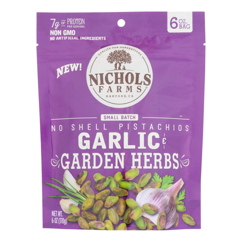 Nichols Farms - Pistachio No Shell Garlic Herbs - Case Of 15-6 Ounces - Orca Market