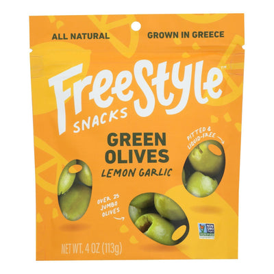 Freestyle Snacking - Olives Green Lemon Garlic - Case Of 6-4 Ounces - Orca Market