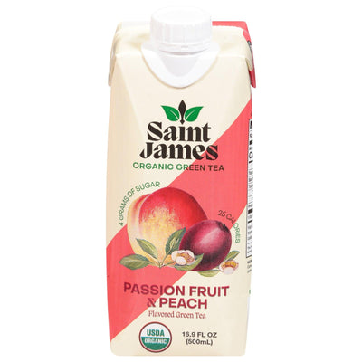 Saint James - Green Tea Organic Passionfruit Peach - Case Of 12 - 16.9 Fluid Ounces - Orca Market