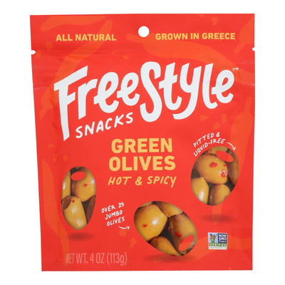 Freestyle Snacking - Olives Green Hot And Spicy - Case Of 6-4 Ounce - Orca Market