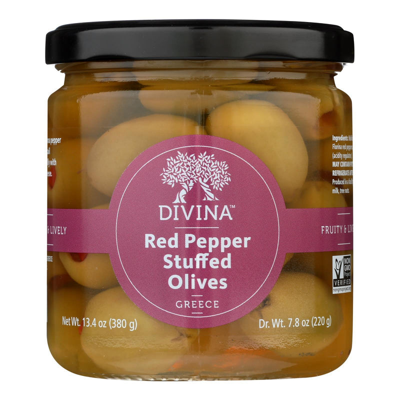 Divina - Olives Stuffed With Sweet Peppers - Case Of 6 - 7.8 Oz. - Orca Market