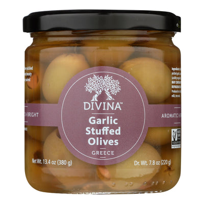 Divina - Green Olives Stuffed With Garlic - Case Of 6 - 7.8 Oz. - Orca Market