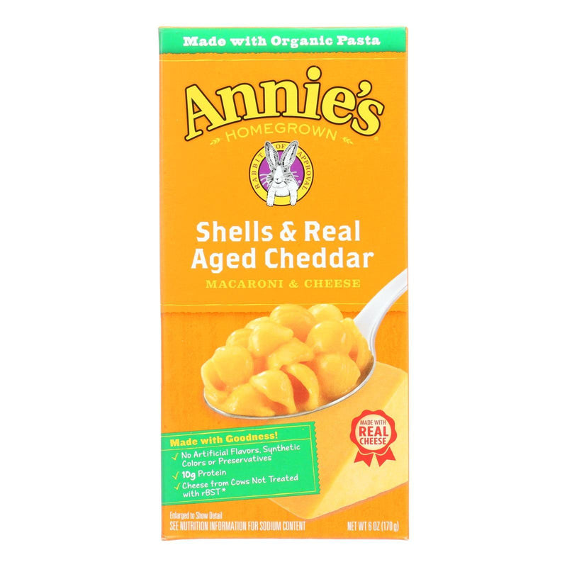 Annies Homegrown Macaroni And Cheese - Organic - Shells And Real Aged Cheddar - 6 Oz - Case Of 12 - Orca Market