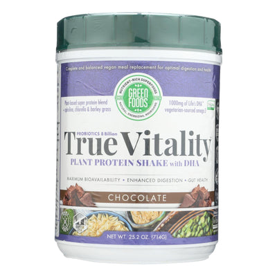 Green Foods True Vitality Plant Protein Shake With Dha Chocolate - 25.2 Oz - Orca Market