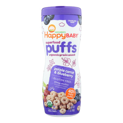 Happy Baby Happy Bites Puffs - Organic Happypuffs Purple Carrot And Blueberry - 2.1 Oz - Case Of 6 - Orca Market