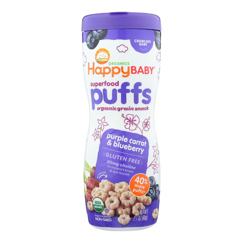 Happy Baby Happy Bites Puffs - Organic Happypuffs Purple Carrot And Blueberry - 2.1 Oz - Case Of 6 - Orca Market