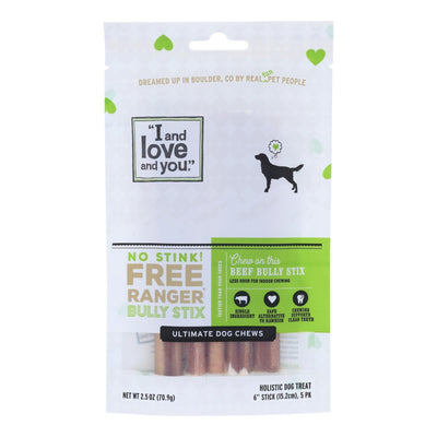 I And Love And You Dog Chews - No Stink Free Ranger Bully Stix - Beef - 5 Count - Case Of 6 - Orca Market