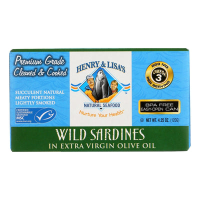 Henry And Lisa's Natural Seafood Wild Sardines In Extra Virgin Olive Oil - Case Of 12 - 4.25 Oz. - Orca Market