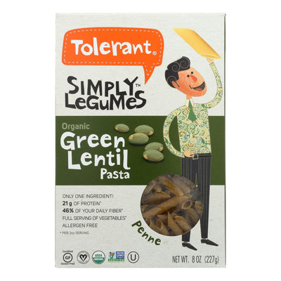 Tolerant Simply Legumes Green Lentil Pasta - Penne - Case Of 6 - 8 Oz. - Orca Market