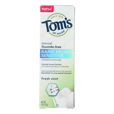 Tom's Of Maine Rapid Relief Sensitive Toothpaste - Fresh Mint Fluoride-free - Case Of 6 - 4 Oz. - Orca Market