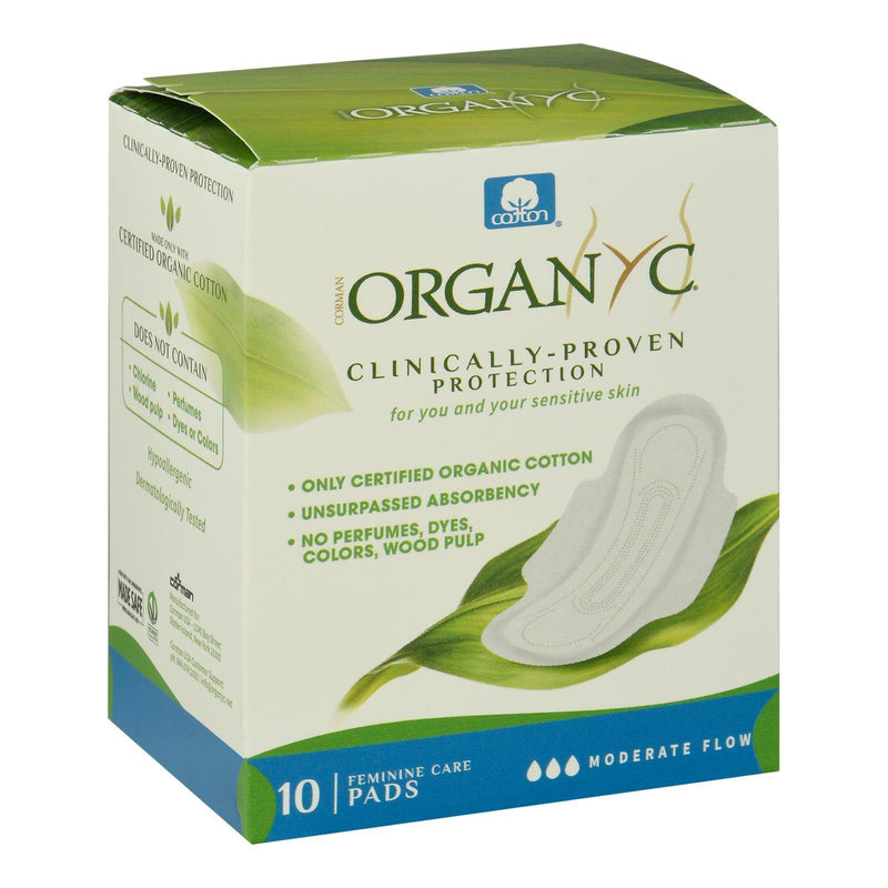 Organyc - Pads Cotton Moderate Flow Wings - 1 Each - 10 Ct - Orca Market