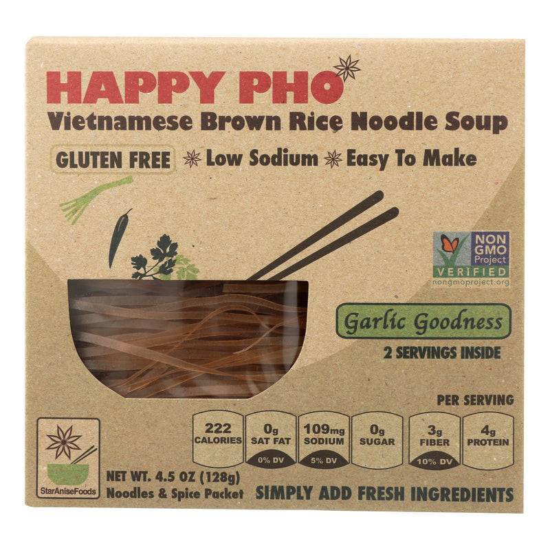 Happy Pho Brown Rice Noodle Soup Mix, Garlic Goodness - Case Of 6 - 4.5 Oz - Orca Market