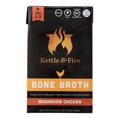 Kettle & Fire Mushroom Chicken Bone Broth - Case Of 6 - 16.9 Oz - Orca Market