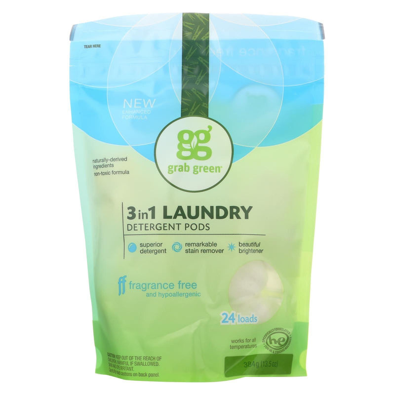 Grab Green Laundry Detergent - Fragrance Free - Case Of 6 - 24 Count - Orca Market