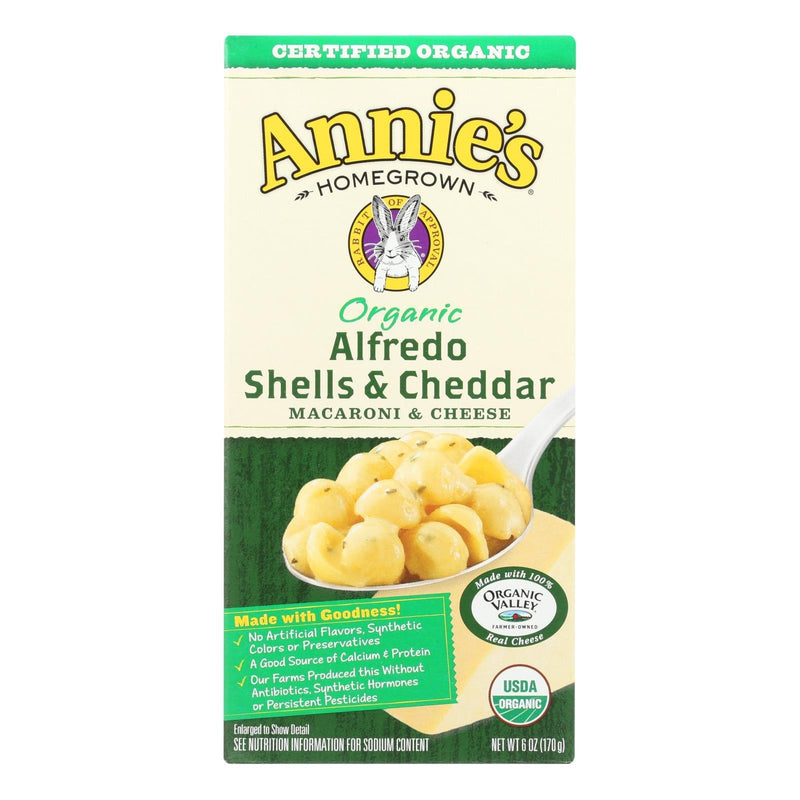 Annies Homegrown Macaroni And Cheese - Organic - Alfredo Shells And Cheddar - 6 Oz - Case Of 12 - Orca Market