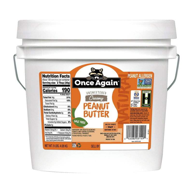 Once Again Organic Creamy Butter No Salt Peanut - Single Bulk Item - 9lb - Orca Market