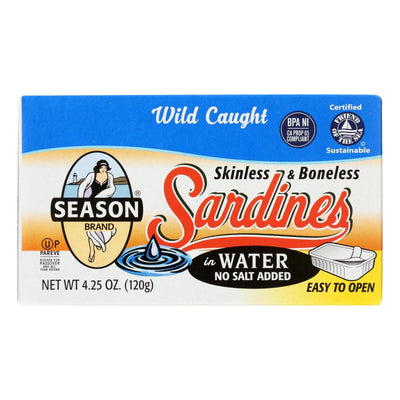 Season Brand Skinless And Boneless Sardines In Water - No Salt Added - Case Of 12 - 4.25 Oz. - Orca Market