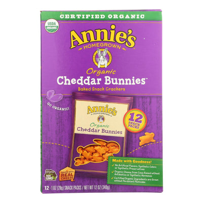 Annie's Homegrown Organic Bunny Cracker Snack Pack - Cheddar - Case Of 4 - 12/1 Oz - Orca Market