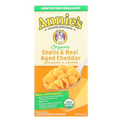 Annie's Homegrown Organic Shells And Real Aged Cheddar Macaroni And Cheese - Case Of 12 - 6 Oz. - Orca Market