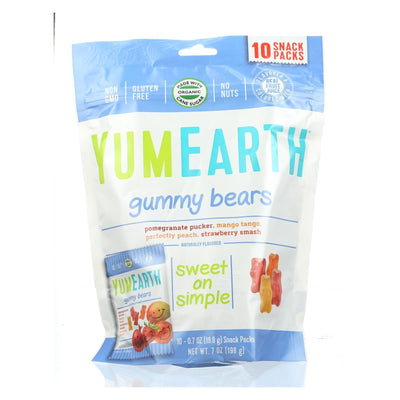 Yummy Earth Organics Gummy Bears - Organic - Snack Pack - .7 Oz - 10 Count - Case Of 12 - Orca Market