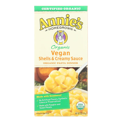 Annie's Homegrown Organic Vegan Shells And Creamy Sauce Pasta Dinner - Case Of 12 - 6 Oz. - Orca Market