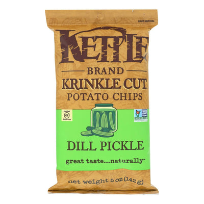 Kettle Brand Krinkle Cut Potato Chips - Dill Pickle - Case Of 15 - 5 Oz. - Orca Market