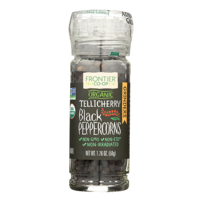 Frontier Herb Peppercorns - Organic - Whole - Black - Tellicherry Grade - Grinder Bottle - 1.76 Oz - Case Of 6 - Orca Market