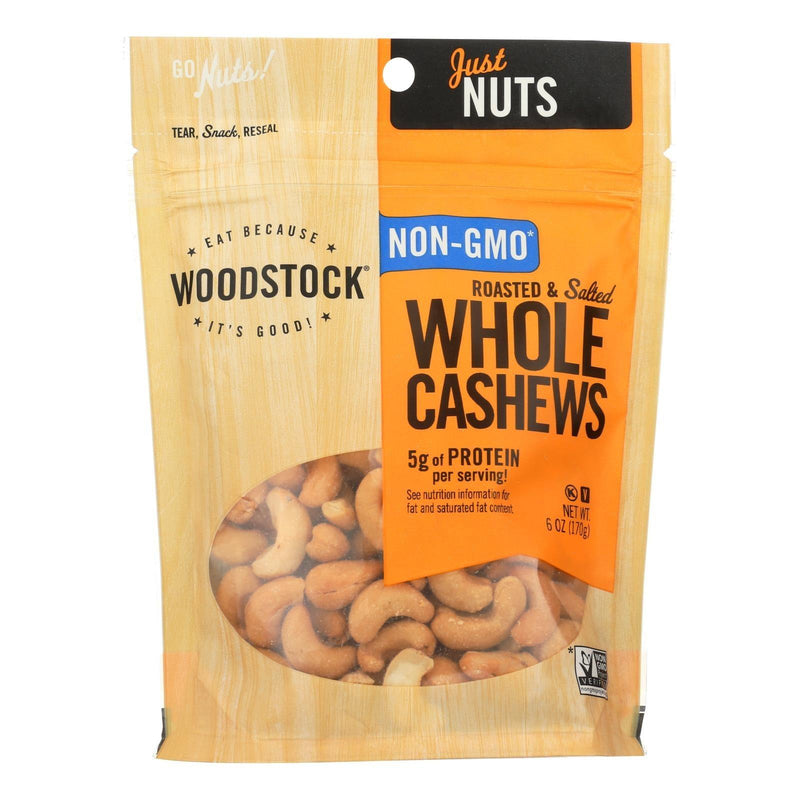 Woodstock Non-gmo Whole Cashews, Roasted And Salted - Case Of 8 - 6 Oz - Orca Market