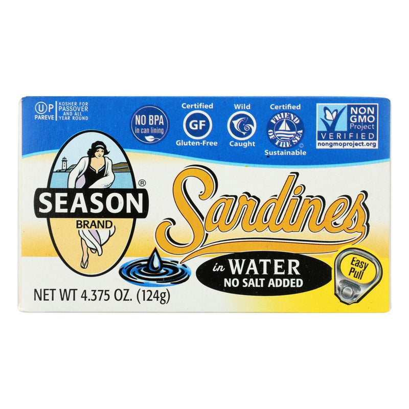 Season Brand Sardines In Water - No Salt Added - Case Of 12 - 4.375 Oz. - Orca Market