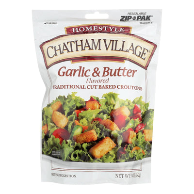 Chatham Village Traditional Cut Croutons - Garlic And Butter - Case Of 12 - 5 Oz. - Orca Market