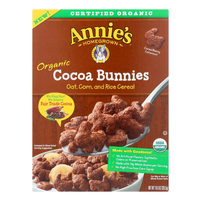 Annie's Homegrown Organic Cocoa Bunnies Oat With Corn And Rice Cereal - Case Of 10 - 10 Oz. - Orca Market