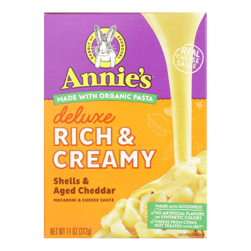 Annies Homegrown Macaroni Dinner - Creamy Deluxe - Shells And Real Aged Cheddar Sauce - 11 Oz - Case Of 12 - Orca Market