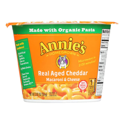 Annie's Homegrown Real Aged Cheddar Microwavable Macaroni And Cheese Cup - Case Of 12 - 2.01 Oz. - Orca Market