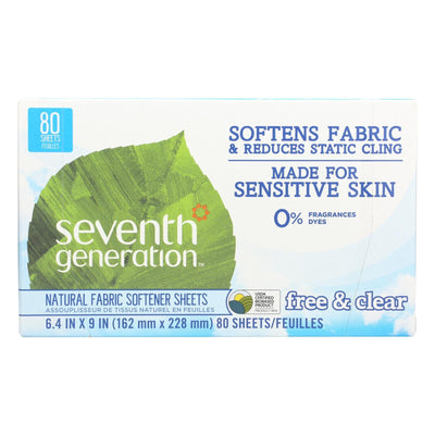 Seventh Generation Natural Fabric Softener Sheets - Free And Clear - Case Of 12 - 80 Count - Orca Market