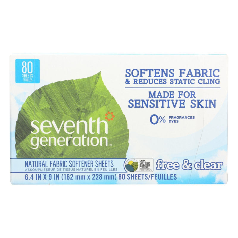 Seventh Generation Natural Fabric Softener Sheets - Free And Clear - Case Of 12 - 80 Count - Orca Market