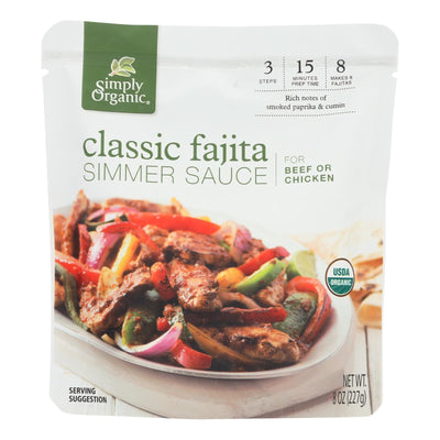 Simply Organic Simmer Sauce - Organic - Classic Fajita - Case Of 6 - 8 Oz - Orca Market