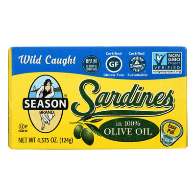 Season Brand Sardines In Pure Olive Oil - Salt Added - Case Of 12 - 4.375 Oz. - Orca Market