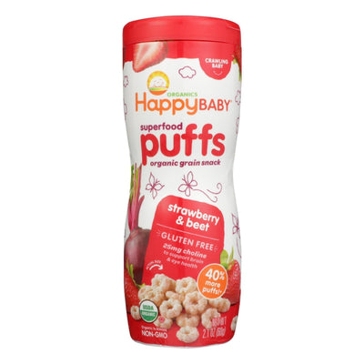 Happy Bites Organic Puffs Finger Food For Babies - Strawberry Puffs - Case Of 6 - 2.1 Oz - Orca Market