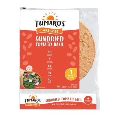 Tumaro's 8-inch Sundried Tomato Basil Carb Wise Wraps - Case Of 6 - 8 Ct - Orca Market